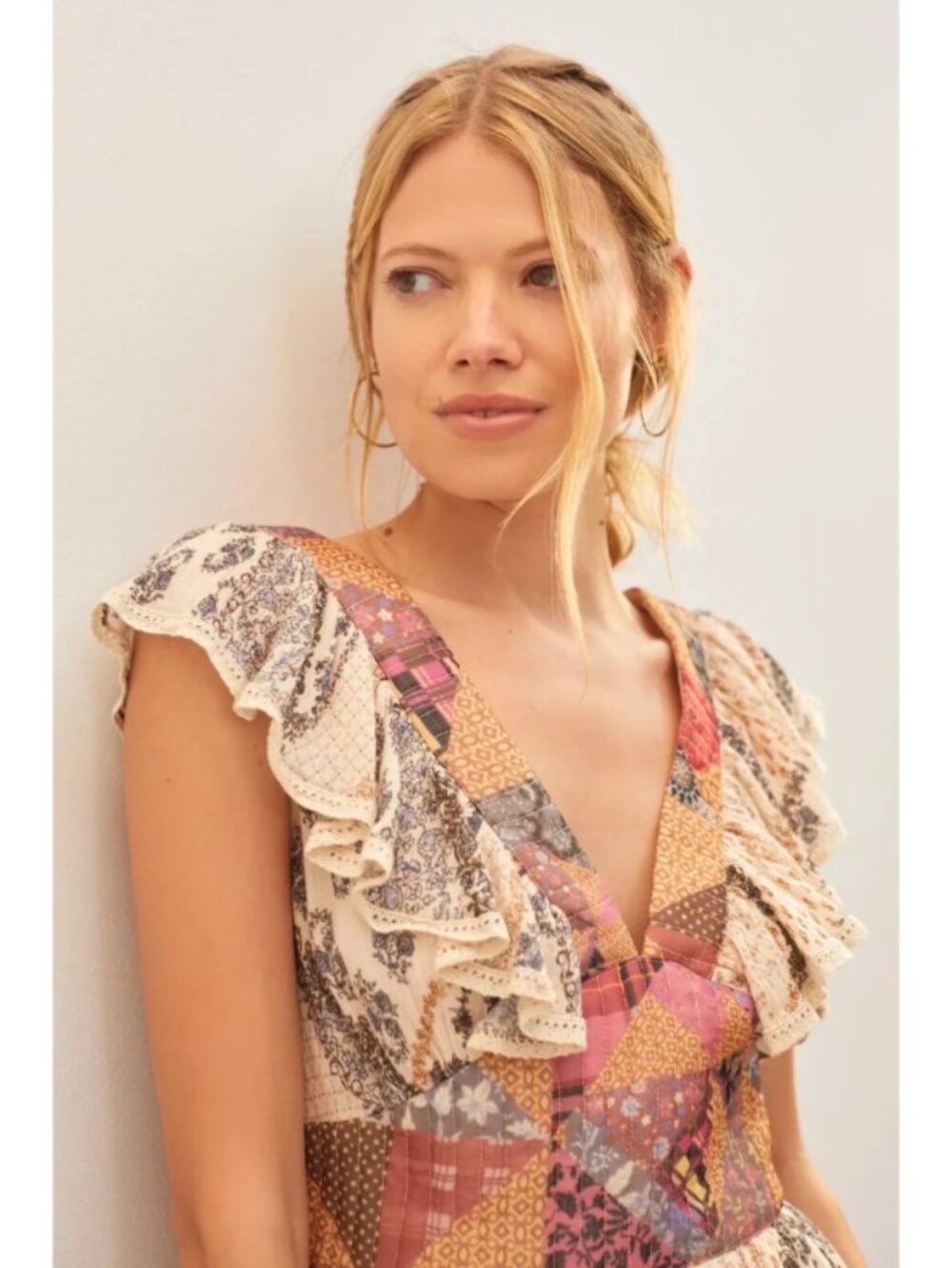 Anthropologie Let Me Be Quilted Ruffle Patchwork Maxi Dress Sz PXS - Picture 4 of 6